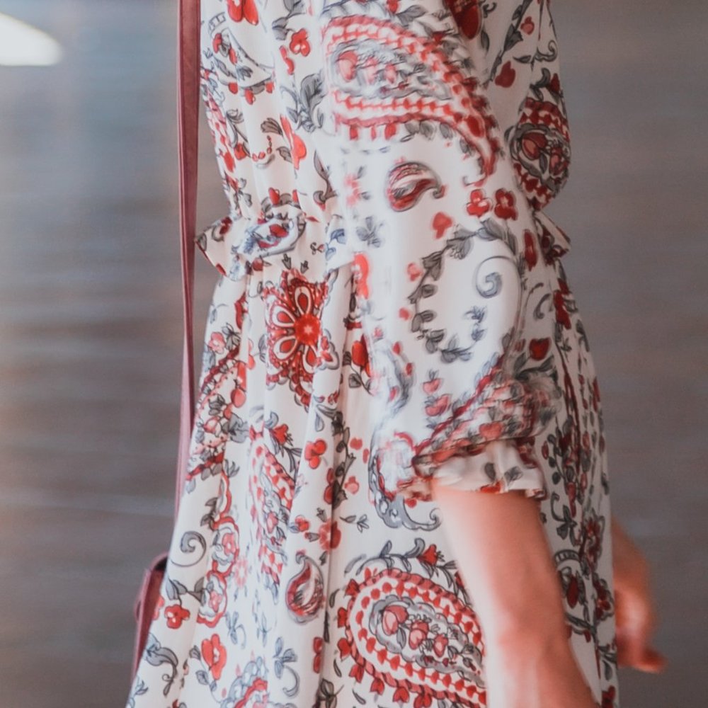 Banana Republic |  Red Floral Midi Dress | Size XS